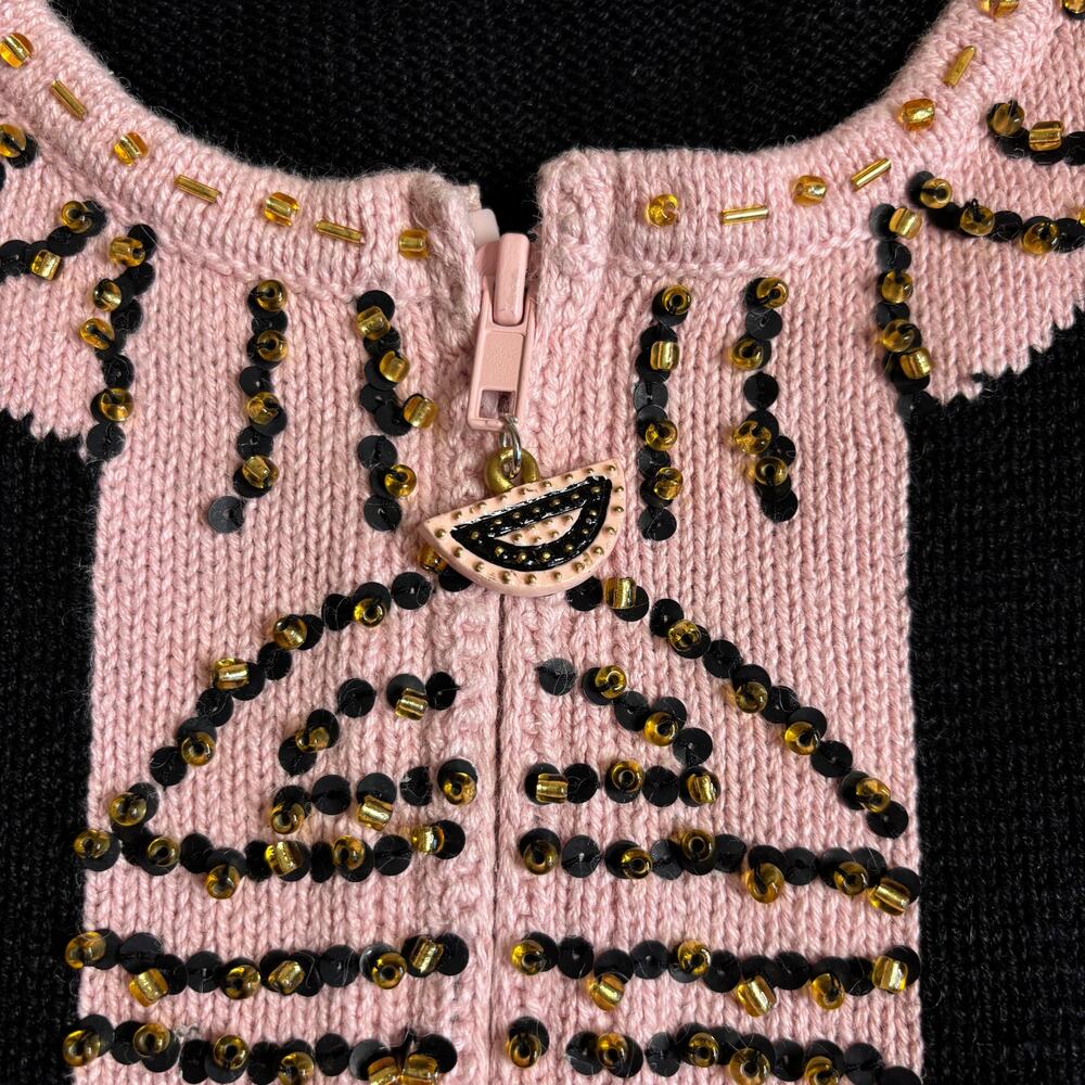 Storybook Knits Vintage Beaded Art Cardigan Jacket XS Cottagecore Boho Artwear - Picture 15 of 15